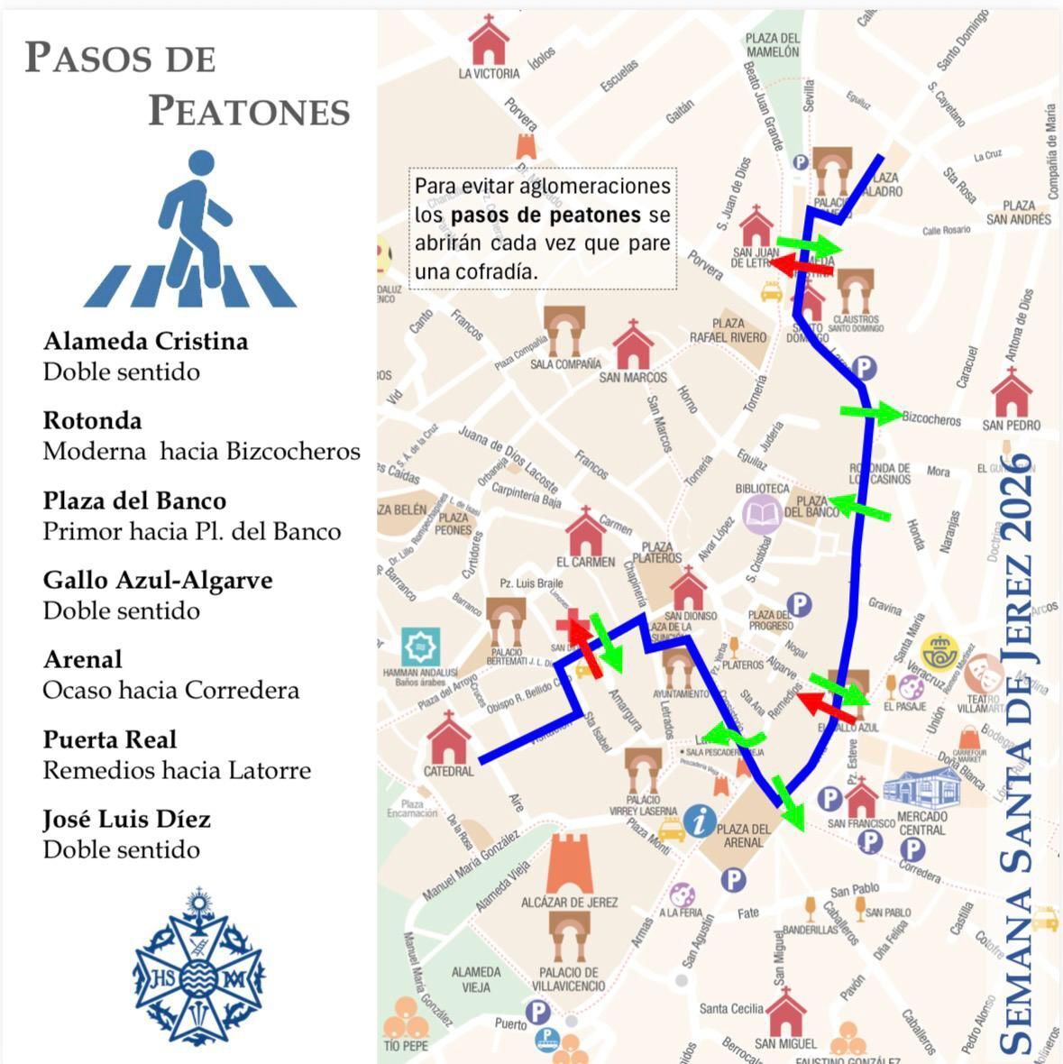Pasos de peatones en la Semana Santa de Jerez 2026